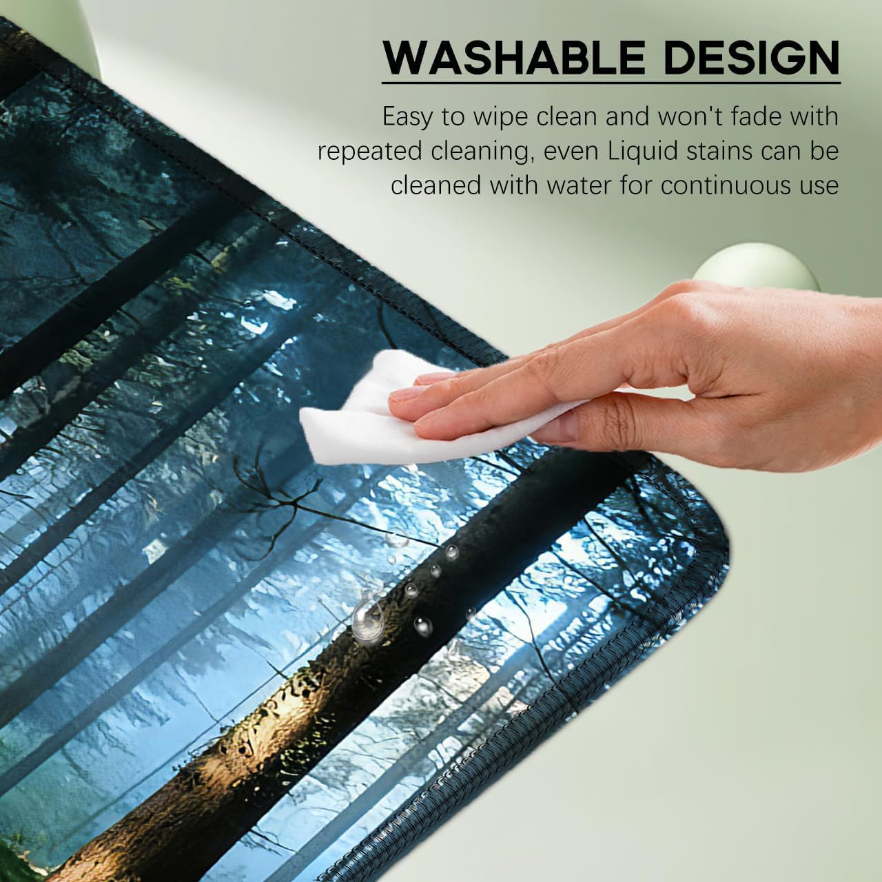 Morning Mist Forest Mouse pad, Micro-Woven Fabric Desk pad,Large Green Tree Natural Scenery Desk mat with Sewn Edges, Anti-Slip Rubber Base, Suitable for Office laptops, Size 31.5×11.8 in