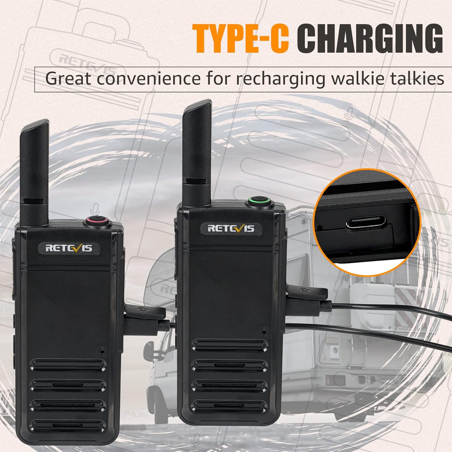 Retevis RB39P Bluetooth Walkie Talkies, Wireless Two Way Radios with Earpiece, FRS, Ultra-Slim, Mini Size, Type-C, VOX, for Hunting, Camping, Hiking, Biking(2 Pack)