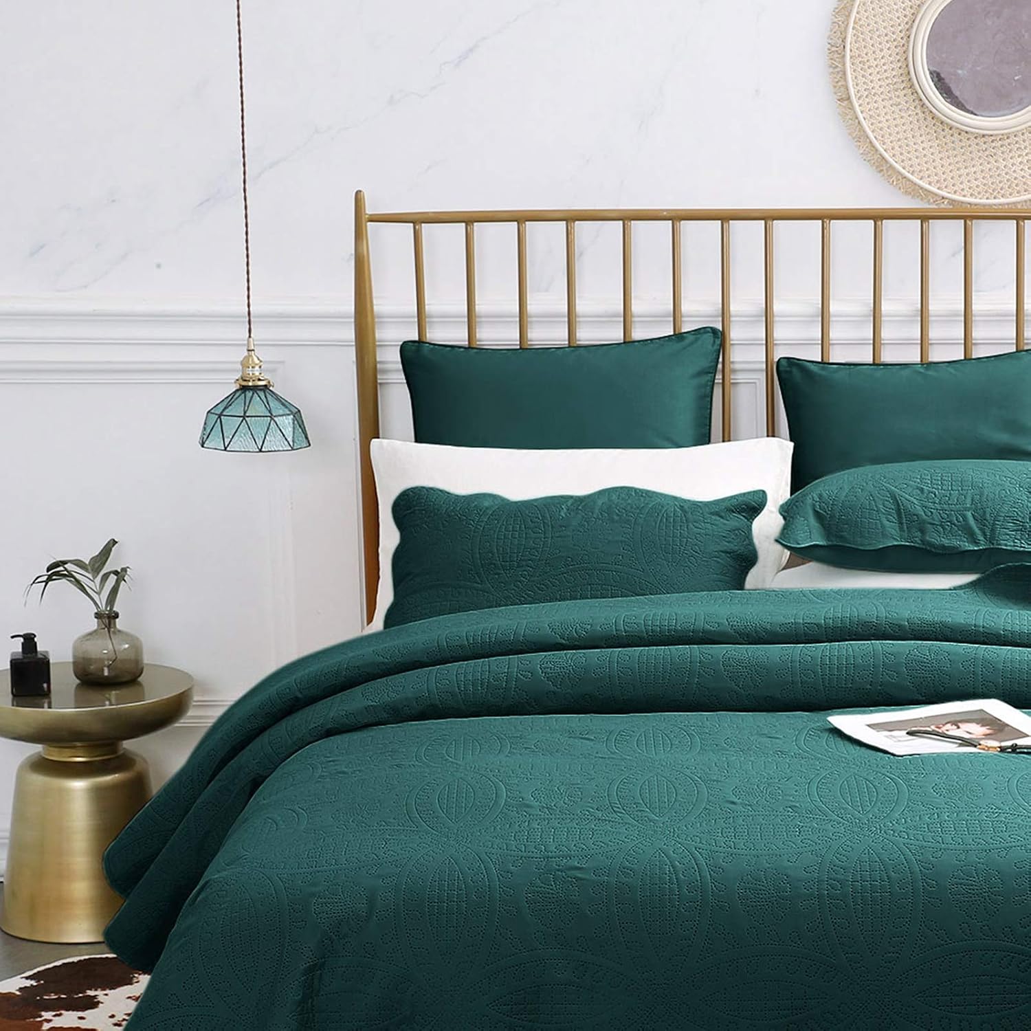 VEEYOO Bedspread Quilt Set Full/Queen Size - Soft Microfiber Lightweight Coverlet Quilt Set for All Season, Quilt Set 3 Piece (1 Quilt, 2 Pillow Shams), Teal