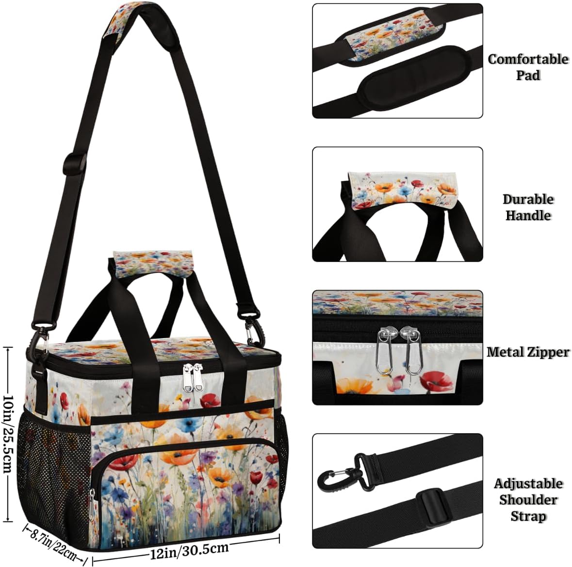 Flowers Insulated Picnic Backpack Lunch Box for Women Men Picnic Basket Tote Lunch Bag Picnic Bag Portable Lunch Bags for Picnic, Beach, Work, Trip,Office, Camp Floral Colorful