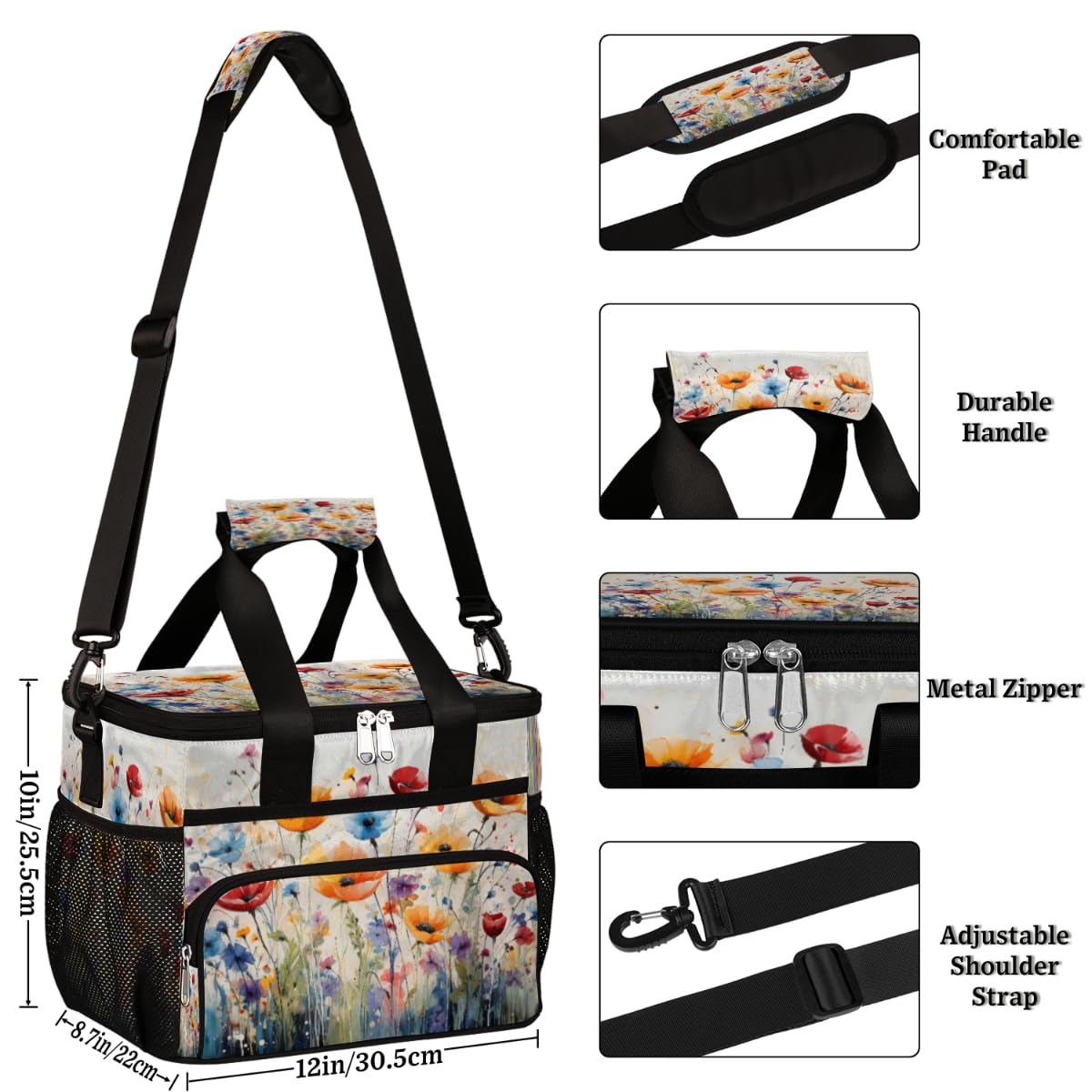 Flowers Insulated Picnic Backpack Lunch Box for Women Men Picnic Basket Tote Lunch Bag Picnic Bag Portable Lunch Bags for Picnic, Beach, Work, Trip,Office, Camp Floral Colorful