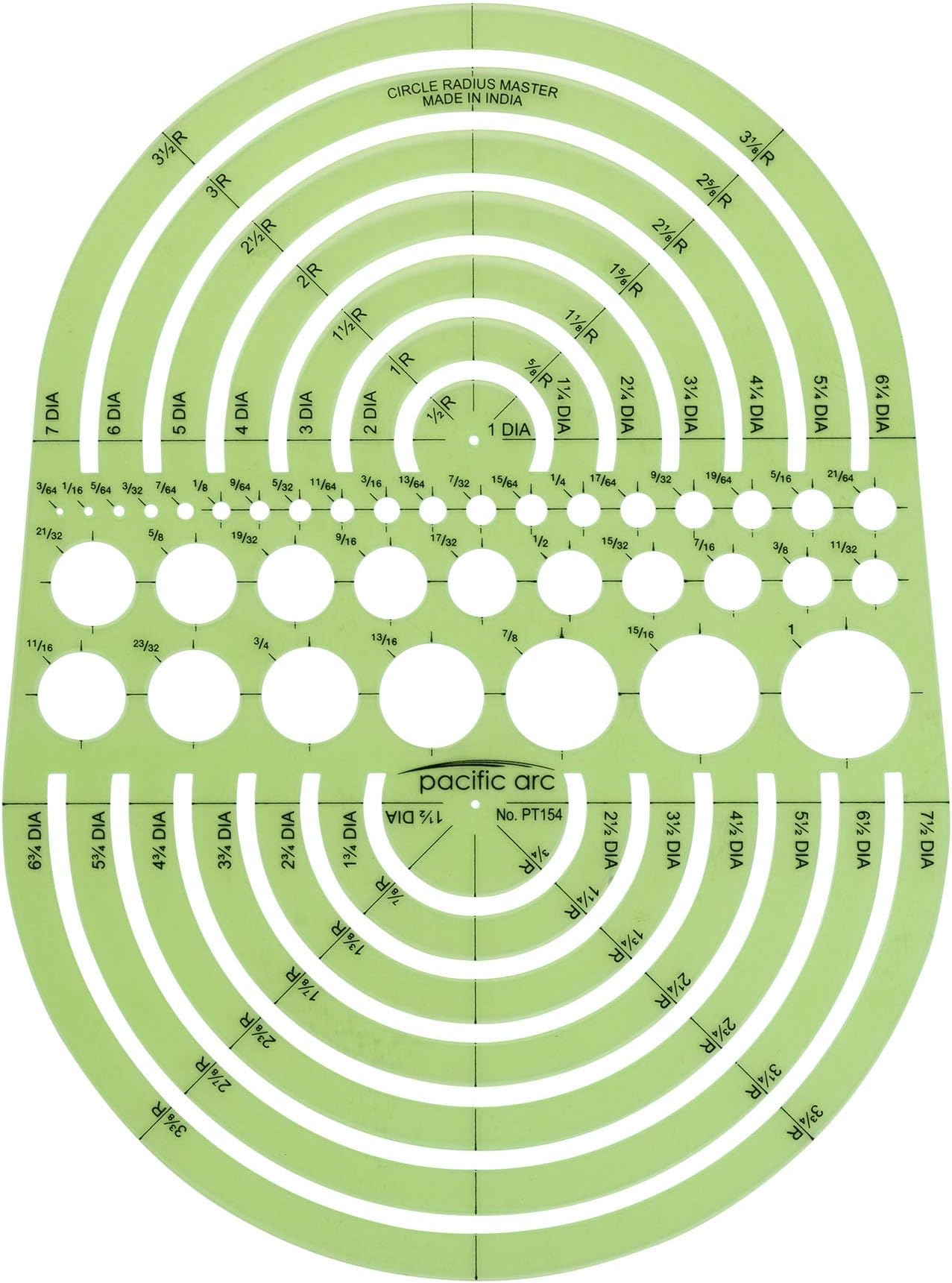 Pacific Arc Circles Radius Master Template Guide, from 1/2 Inch to 3 3/4 Inch Radius and 36 Perfect Circles from 3/64 to 1 Inches
