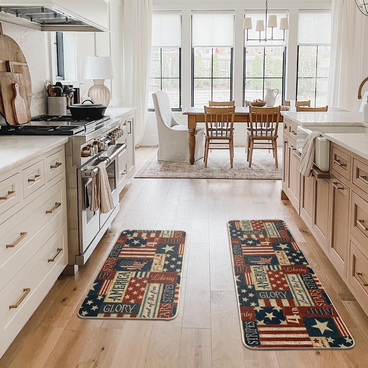 Artoid Mode Plaid American Flag Stars Freedom Glory Patriotic 4th of July Kitchen Mats Set of 2, Memorial Day Home Decor Kitchen Rugs for Floor - 17x29 and 17x47 Inch