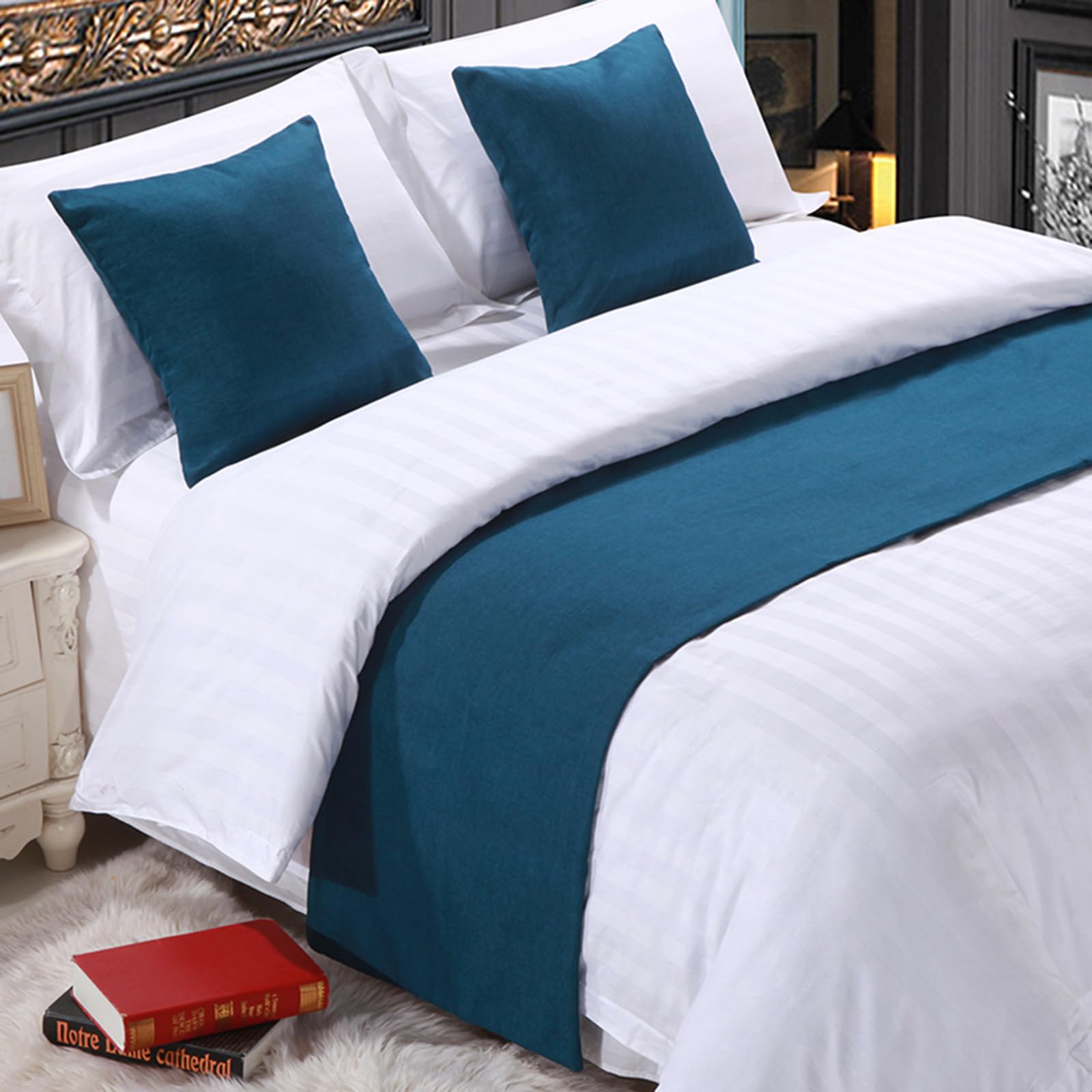 QRGMKL Premium Bed Runner for Foot of Bed, Solid Color Bed Scarf Cotton Linen Bedspread Home Decoration Hotel Bedroom Bedding Protector-Midnight Blue||240X50cm for 1.8m Bed