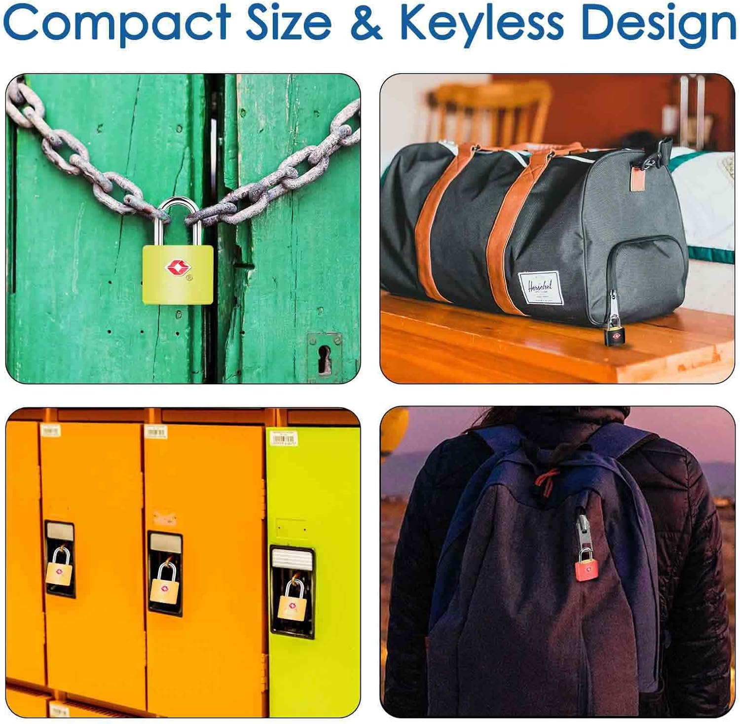 4 Pack TSA Approved Luggage Locks with Keys, Solid Brass Copper Travel Padlock, Waterproof Keyed Lock, ABS Plastic Covered TSA Outdoor Metal Lock Anti Theft for Gym Locker, Golf Bag Case, Backpack