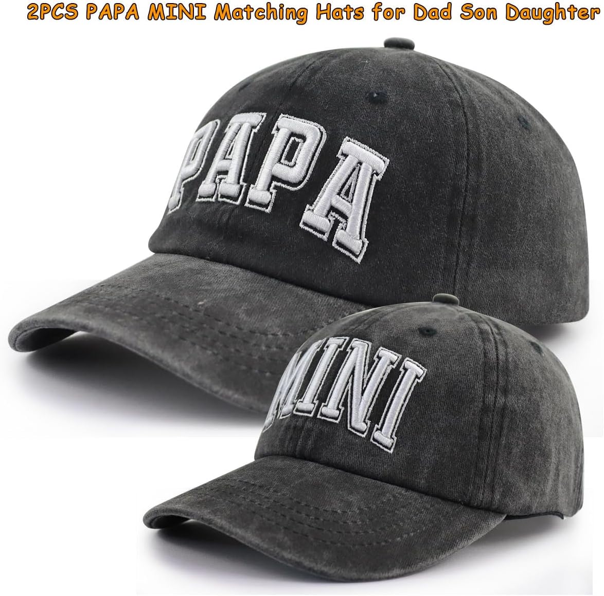2PCS Papa and Mini Baseball Cap, Adjustable Embroidered Dad Son Daughter Matching Hat - Image 2