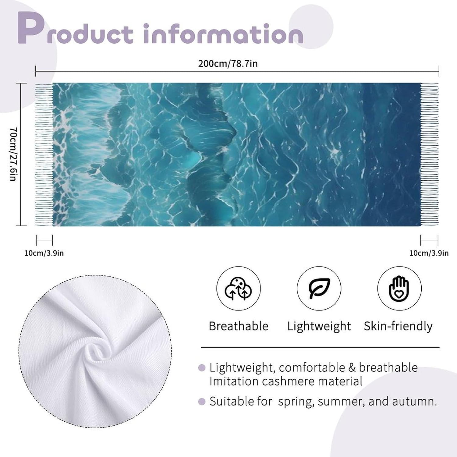 The Deep Ocean Scarf for Women Men Soft Warm Fashion Blanket Scarves Classic Cashmere Feel Scarf Long Shawl Large Scarves Cold Weather Thick Blanket Scarfs