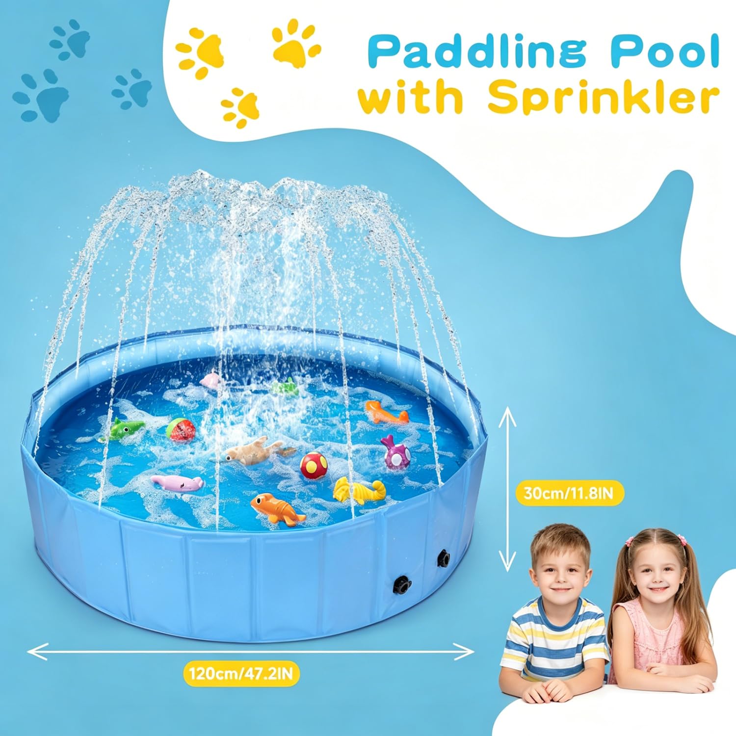 Nobleza Piscina Plegable para Perros con Aspersor – 2-en-1 Alberca & Alfombra de Agua para Niños y Perros – PVC Antideslizante con Válvula de Drenaje – 3 Tamaños (D120 x H30 cm)