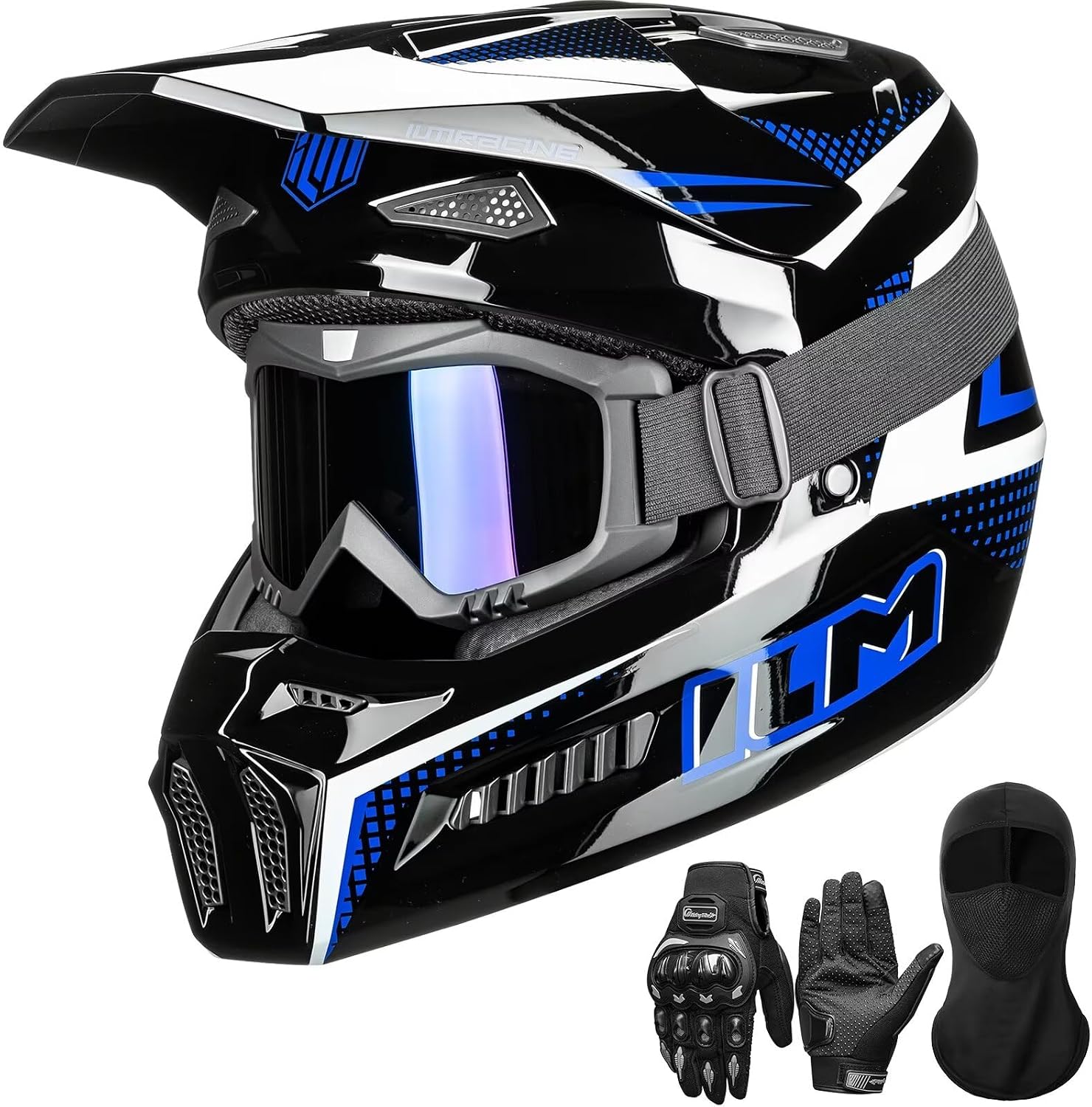 ILM Dirt Bike Helmets Adult ATV Motocross Off Road Motorbike with Goggles Gloves Mask DOT Model MT601A