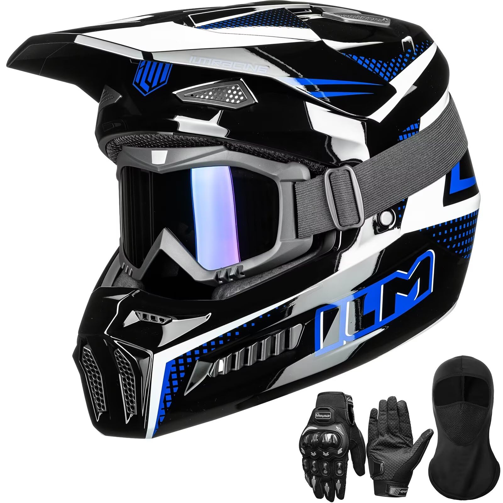 ILM Adult Dirt Bike Helmet DOT Certified Full Face ATV Motocross Set MT601A | Includes Fa…