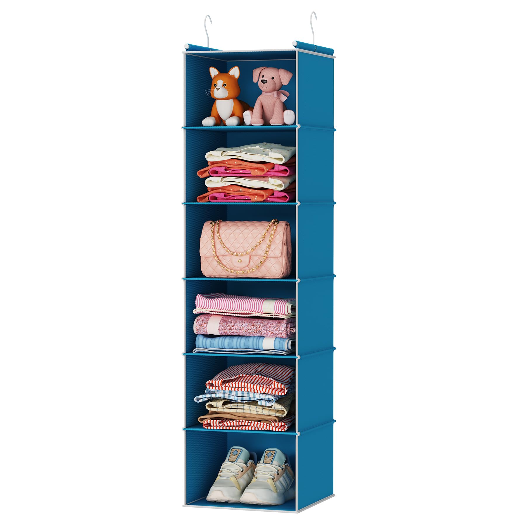 MAX Houser 6 Tier Hanging Closet Organizer with 2 Sturdy Hooks, Blue