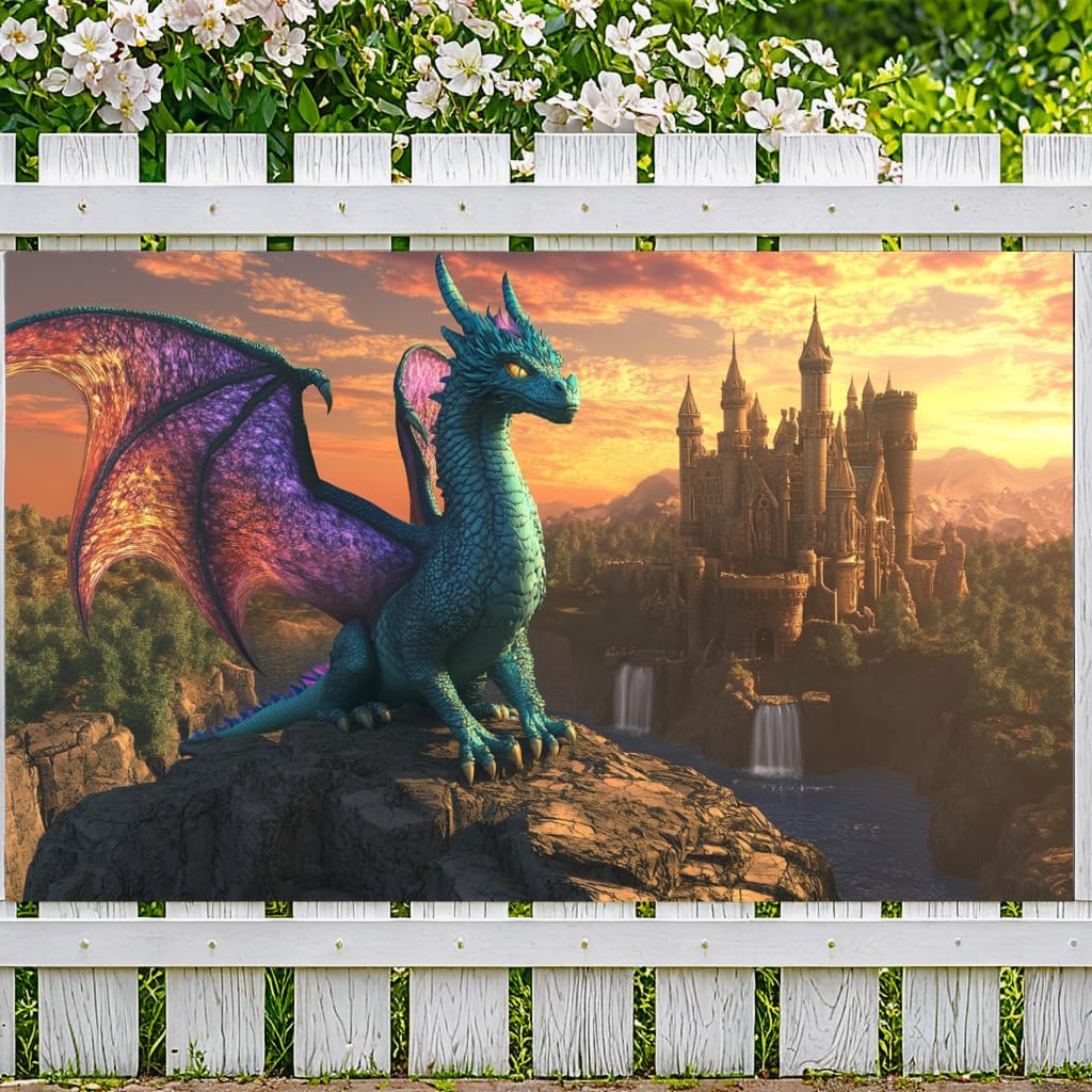 Dragon Party Decorations, Medieval Elf Dragon Banner Backdrop Fantasy Creature Castle Banner Wall Hanging for Men Boys Bedroom Birthday Party Poster Backdrop College Dorm Indoor Outdoor Decor