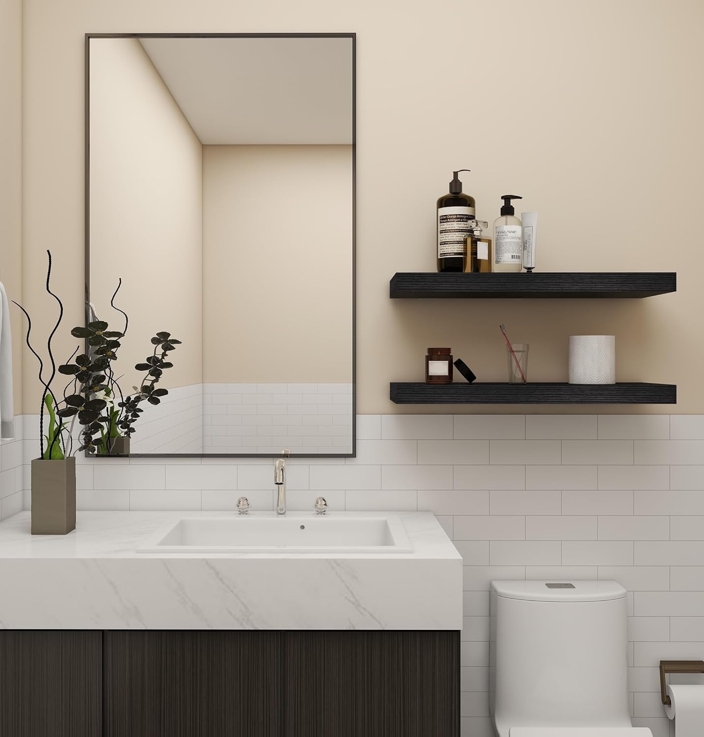 Vervida® 24 Inch Floating Shelves | Extra Deep & Thick Heavy-Duty Wall Storage for Bedroom/Living Room | Stylish Modern Design, Easy Install, Hidden Bracket Shelves (2 Pack)