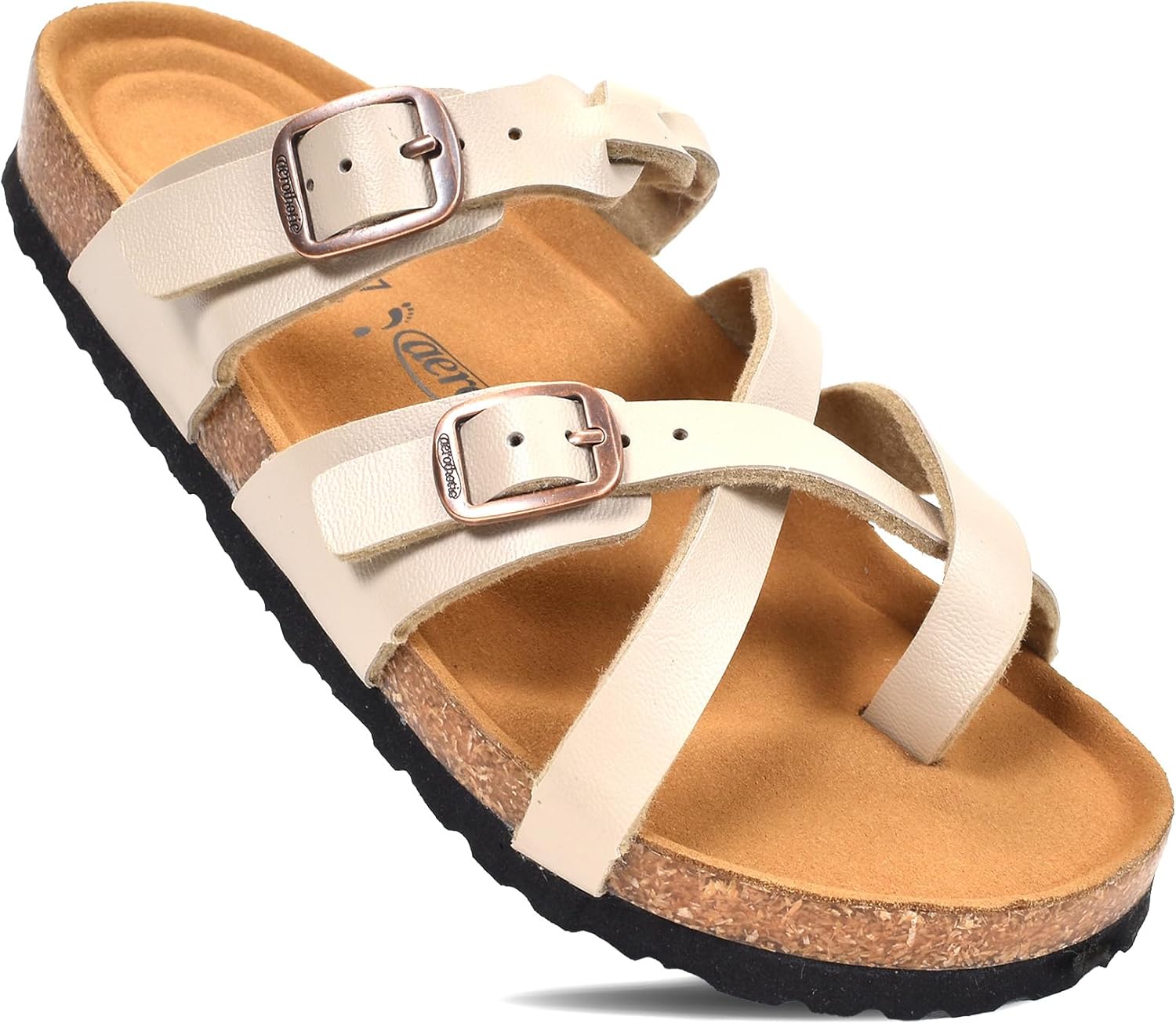 AEROTHOTIC Recovery Slides for Women Comfortable Memory Foam Cork Footbed Cute Faux Leather Adjustable Buckle Straps Walking Travel Outdoor women sandals