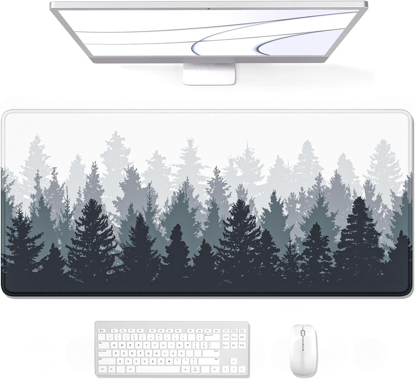 Auhoahsil Desk Mouse Pad, Oversized Forest Desk Mat 35.4 x 15.7 Inch, Extended Long Gaming Mousepad Non-Slip Rubber Base Stitched Edges XXL Ultra Large Thin Full Desk Pad for PC Laptop Gaming Work