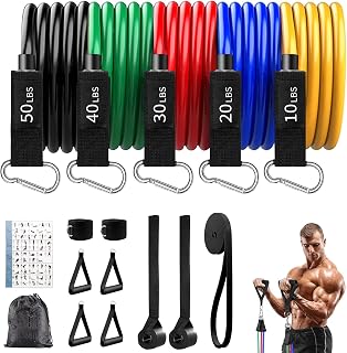 16 Piece Exercise Bands with Door Anchors,98% Natural Latex Home Fitness Resistance Bands Set,Resistance Bands for Physical Therapy Training, Strength Training, and Physical Traini