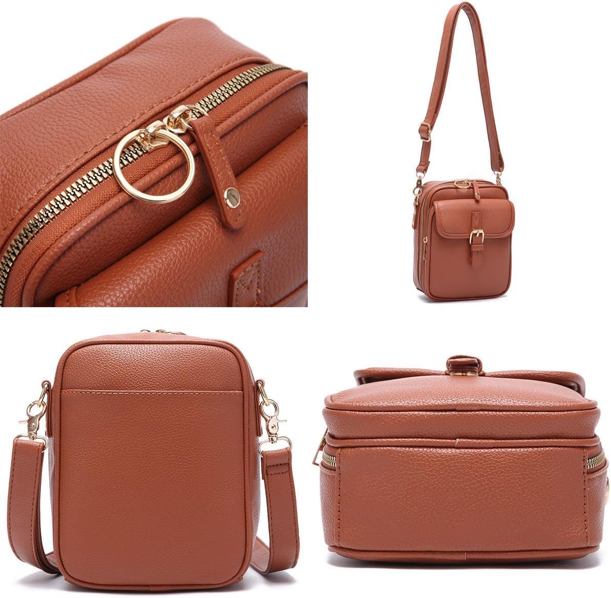 Crossbody Leather Bag, Retro Crossbody Shoulder Bag for Women,Adjustable Large Capacity Anti-Theft Backpack
