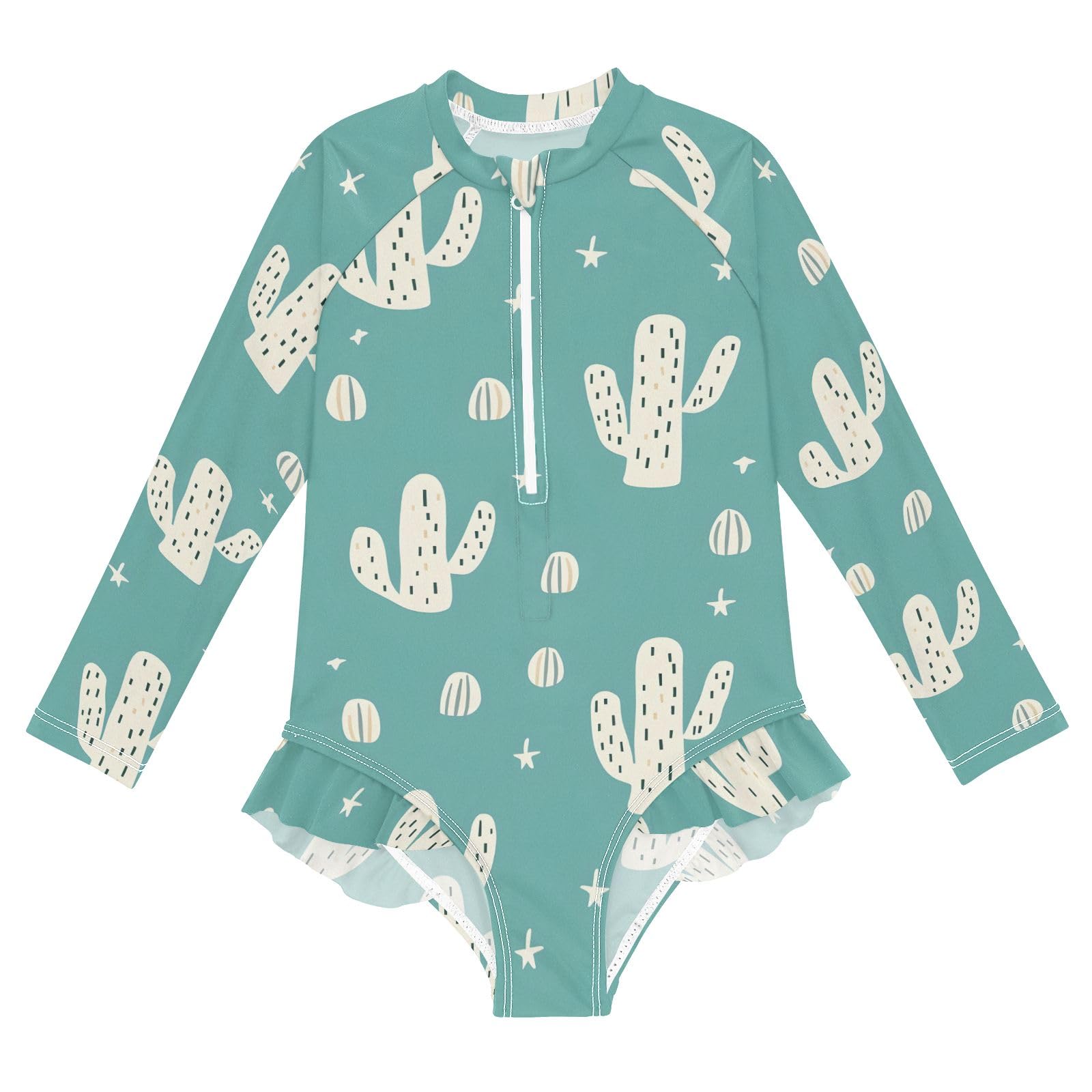 ALAZA Toddler Swimsuit Girl Bathing Suit Swimwear Rash Guard Cactus Long Sleeve 3T
