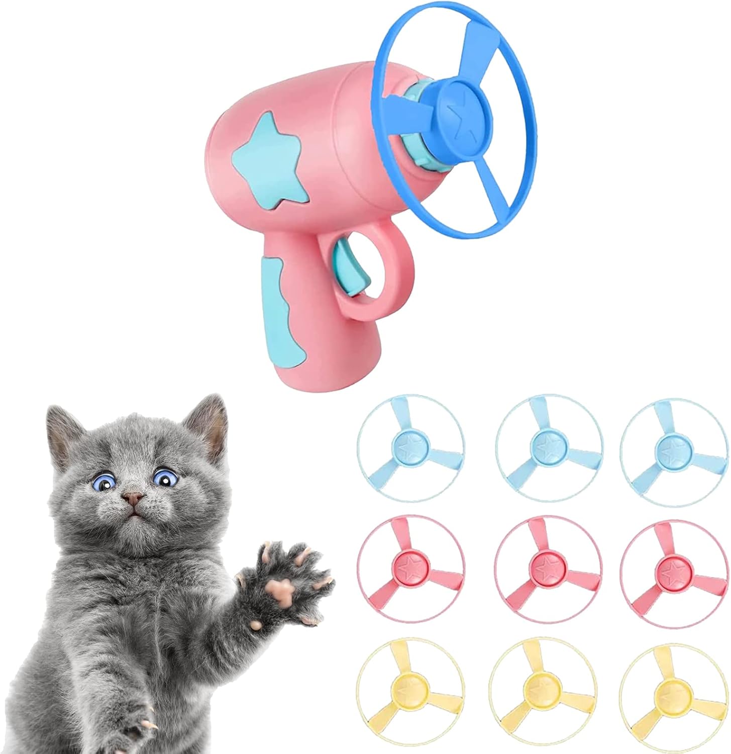 Cat Flying Toys Cat Fetch Toys with 1 Launchers and 10 Discs