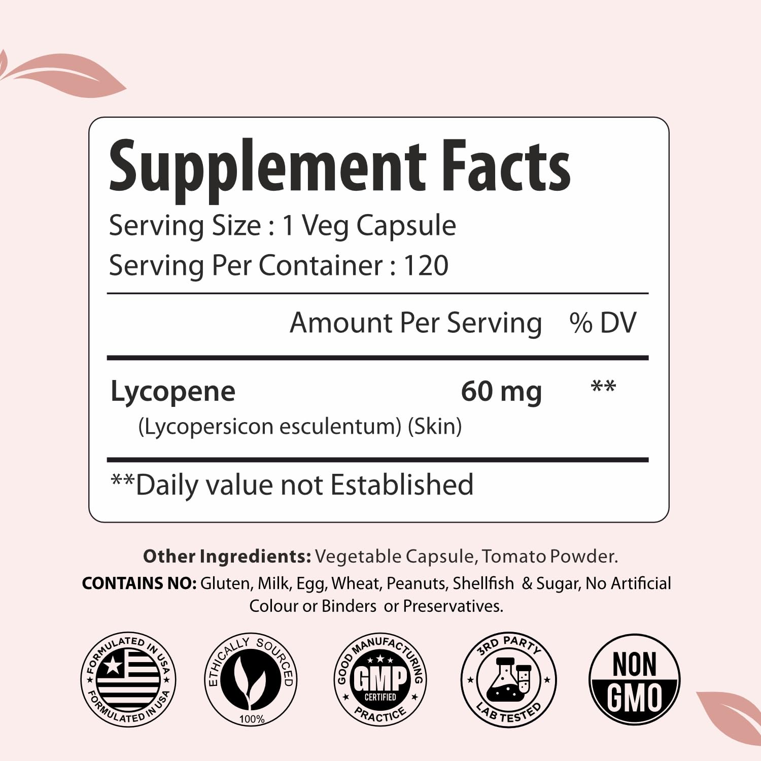 Lycopene Supplement for Men 60mg, Natural Carotenoid Complex from Tomato Extract Powder, 120 Vegan Capsules, 4 Month Supply, Non-GMO and Gluten Free Lycopene for Men & Women — Amazon image 2