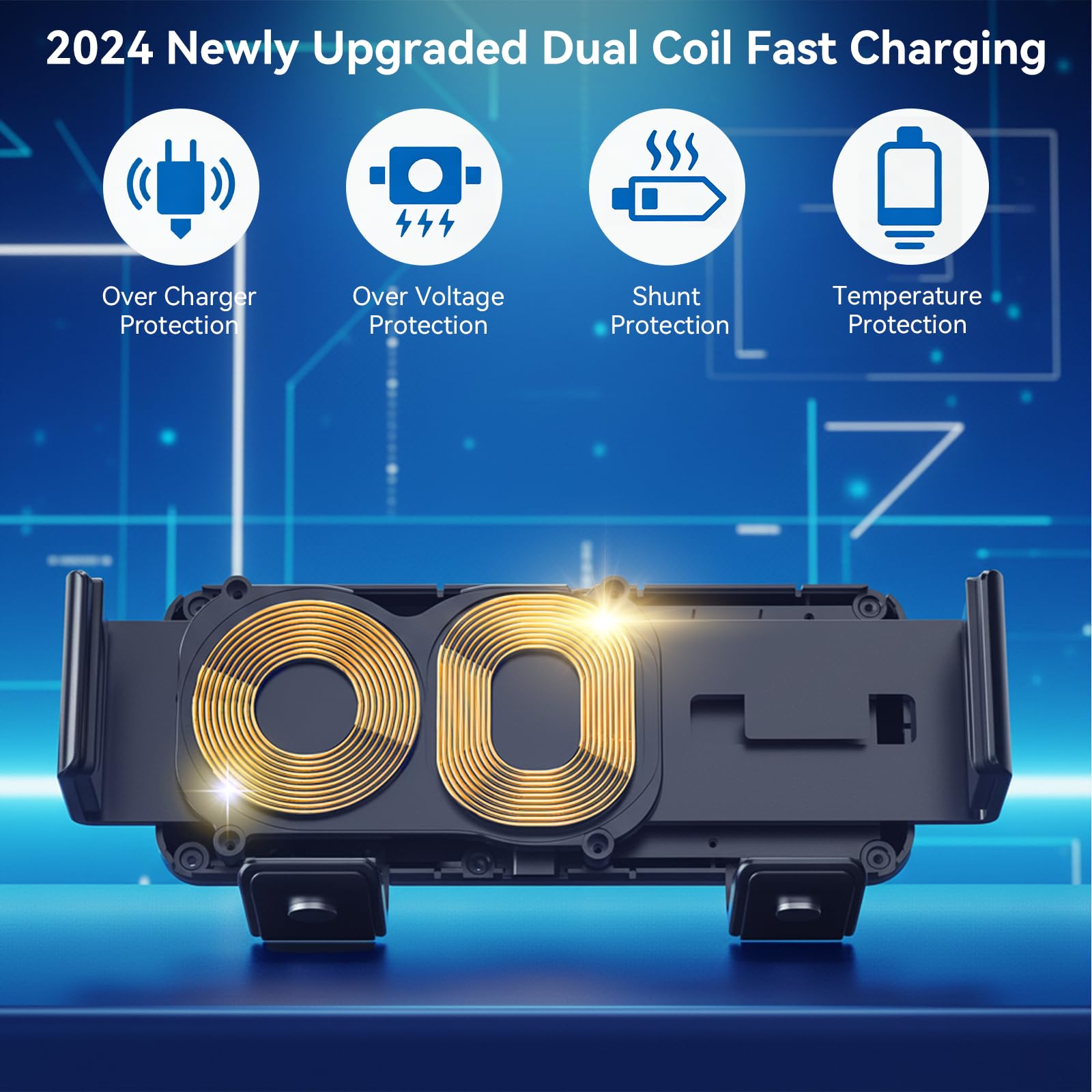 Supporto per auto con caricabatteria wireless rapido QC 3.0 a doppia bobina da 15 W Olycism con funzione di ricarica per Z Fold/Flip 7/6/5/4/3, supporto per auto rotante automatico
