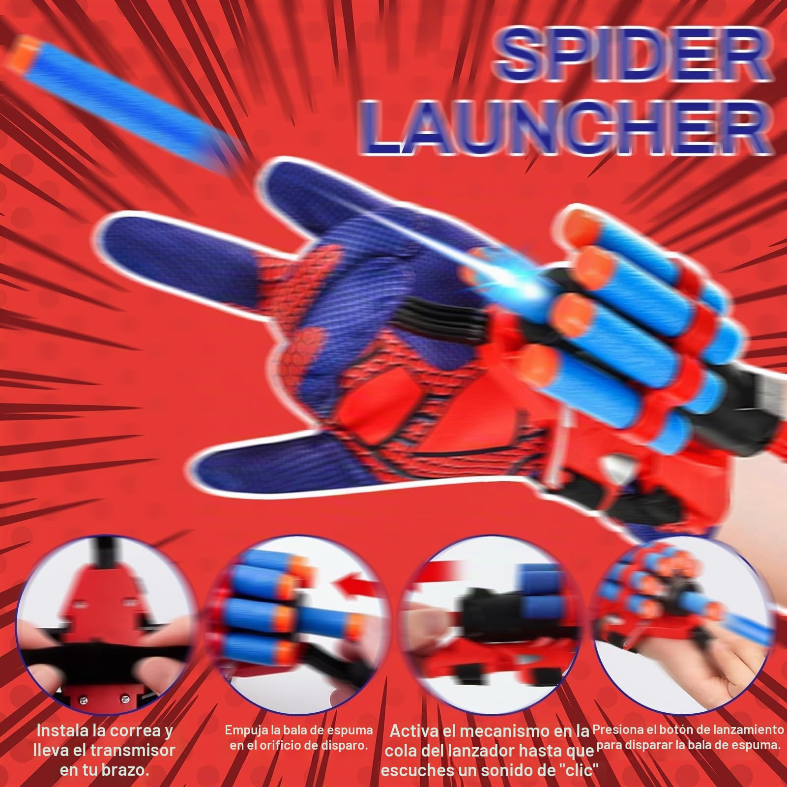 2 Set Juegos de Guantes de Lanzador, Lanza Telarañas Spiderm Juguetes, Guantes Niño Lanza Telarañas Launcher Glove, Juguetes Spiderm Regalo para Niños Guantes de Fiestas Cosplay