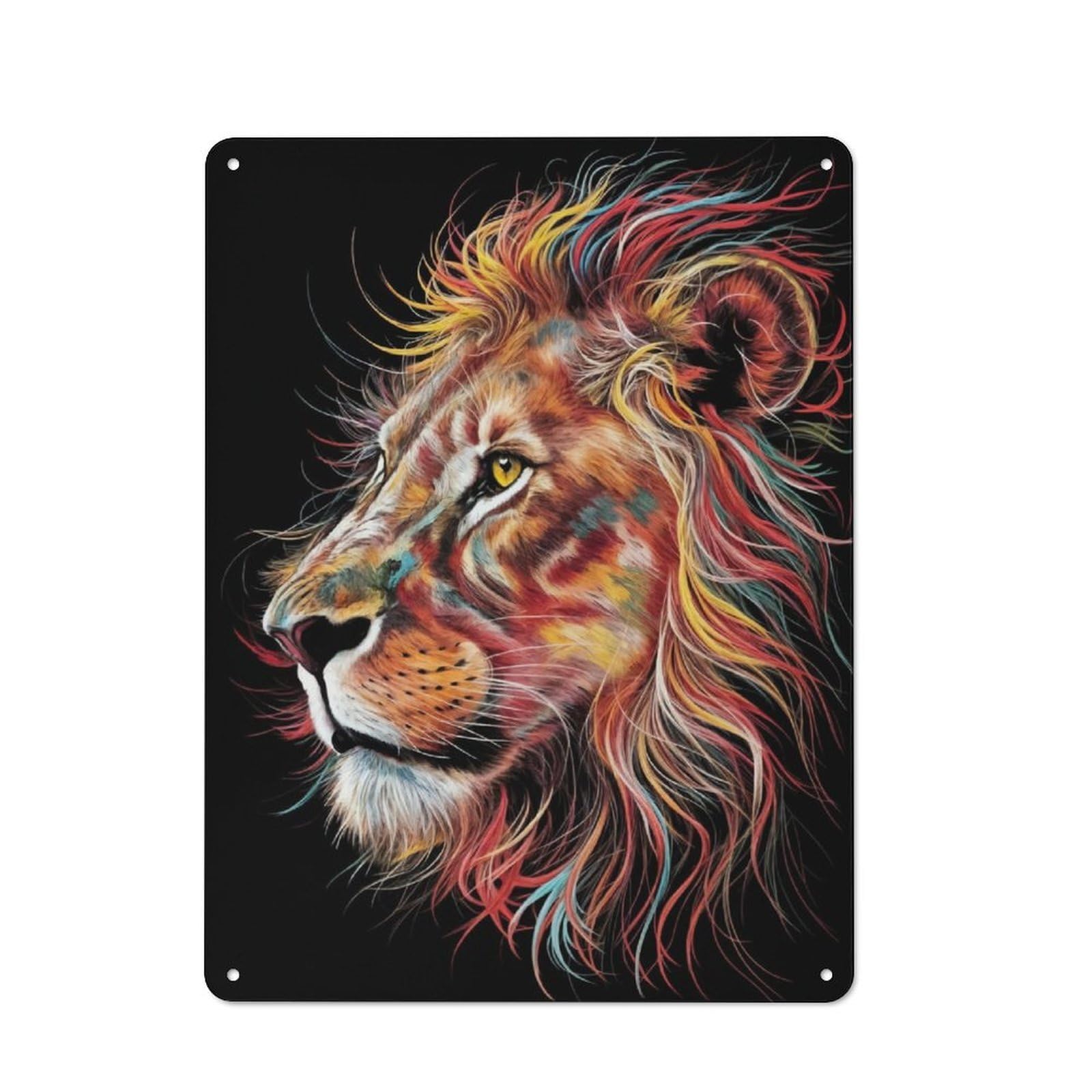 Junmoney Colorful Lion Portrait Metal Sign 40X30cm With For Workshop Wall, Vintage Decor, A Decorative Christmas Gift For Metal Sign Collectors