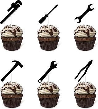 Repair Tools Cupcake Topper 24PCS Wrench Hammer Pliers Construction Tools Cake Decorating Labor Day Party Decorations Kids Boys Men Birthday Cake Decor