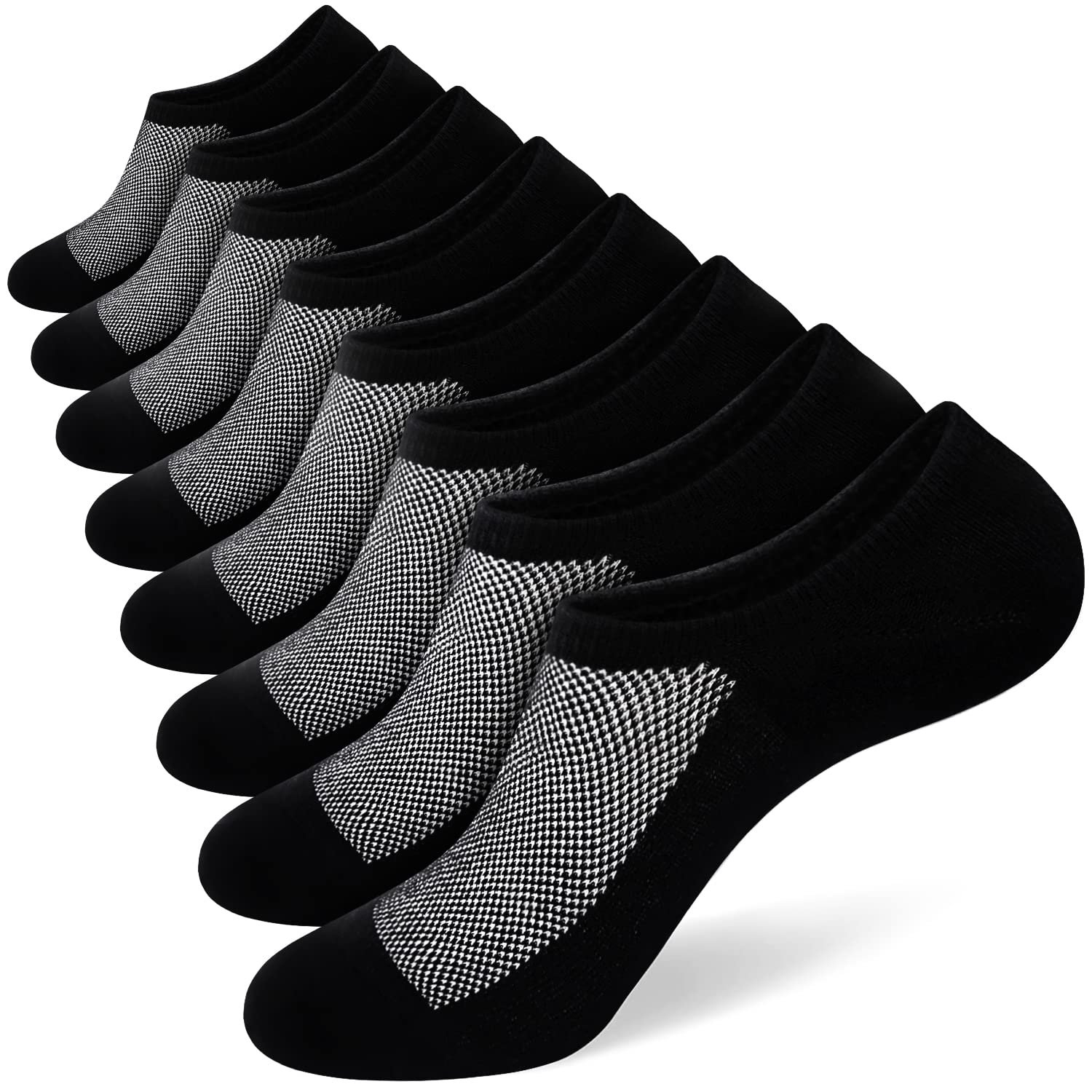 SIXDAYSOX Mens No Show 8 Pairs Invisible Low Cut Cotton Non Slip Short Socks Size 5-8/9-11/12-14