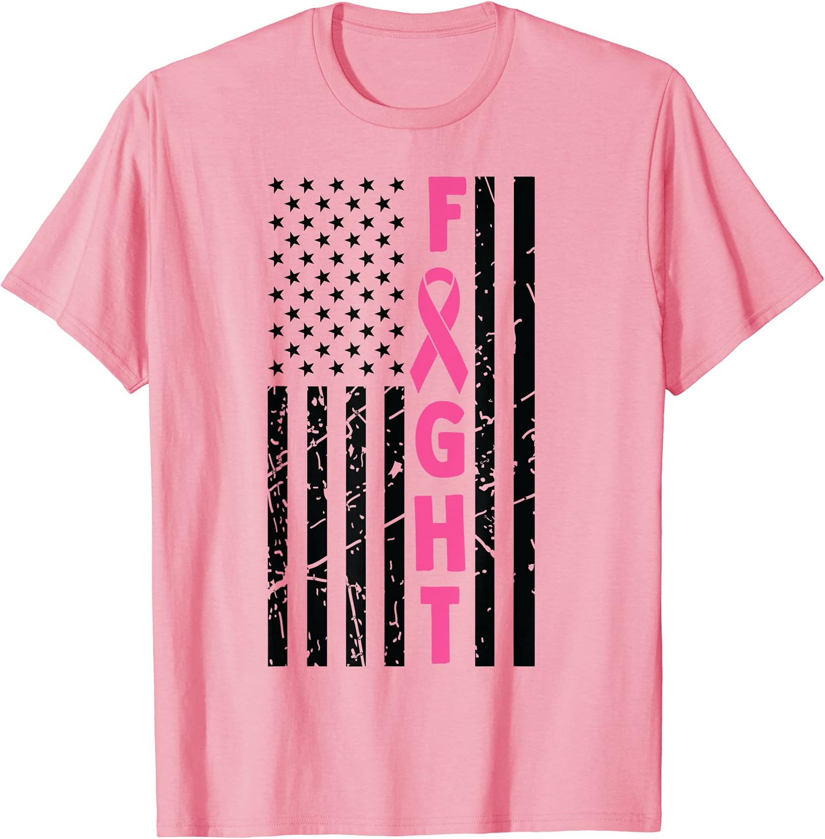 Fight  Breast  Survivor American Flag  Breast  Cancer Awareness  T - Shirt