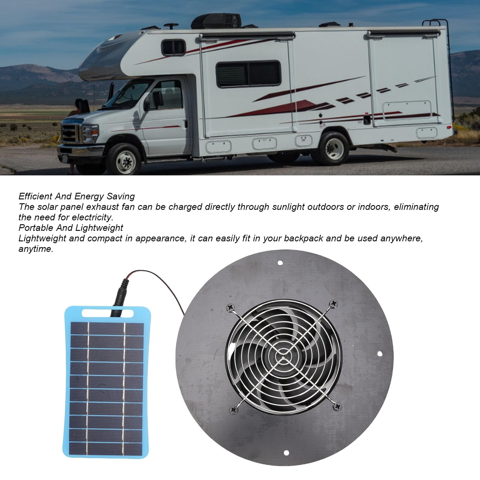 Tnfeeon Kit de Ventilador de Paneles Solares, Ventilador de Escape de Energía Solar Round 5W Panel Solar Portátil Panel Solar Ventilador Tranquilo para los Invernaderos de Pollo.