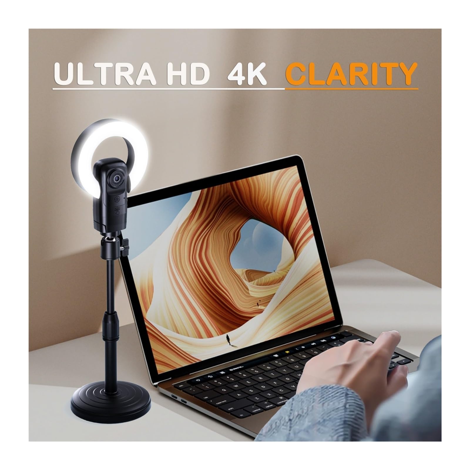 Webcam in streaming EXHQDR 4K con messa a fuoco automatica AI, luce anulare, microfono, telecomando, USB Plug and Play for videochiamate live zoom YouTube Incontri e streaming