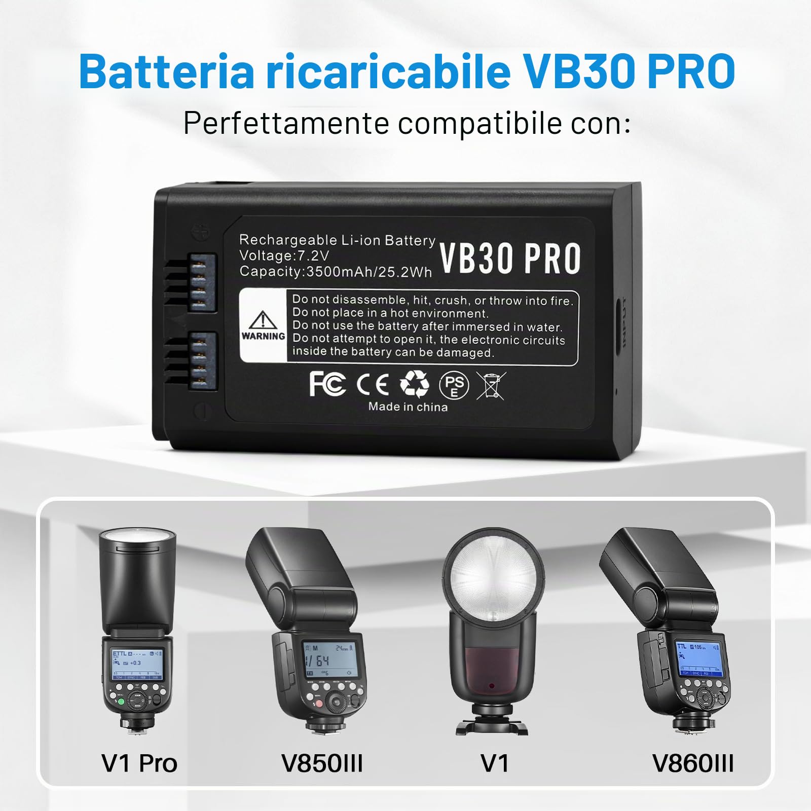 2-Pack VB30 VB26 VB26/B Batteria di ricambio per fotocamera GODOX V1PRO V1 | Compatible GODOX V1S V1N V1C V1F V1O V860III AD100PRO V860III-S V860III-C V860III-N V850III Camera Flash with Type-C Cable