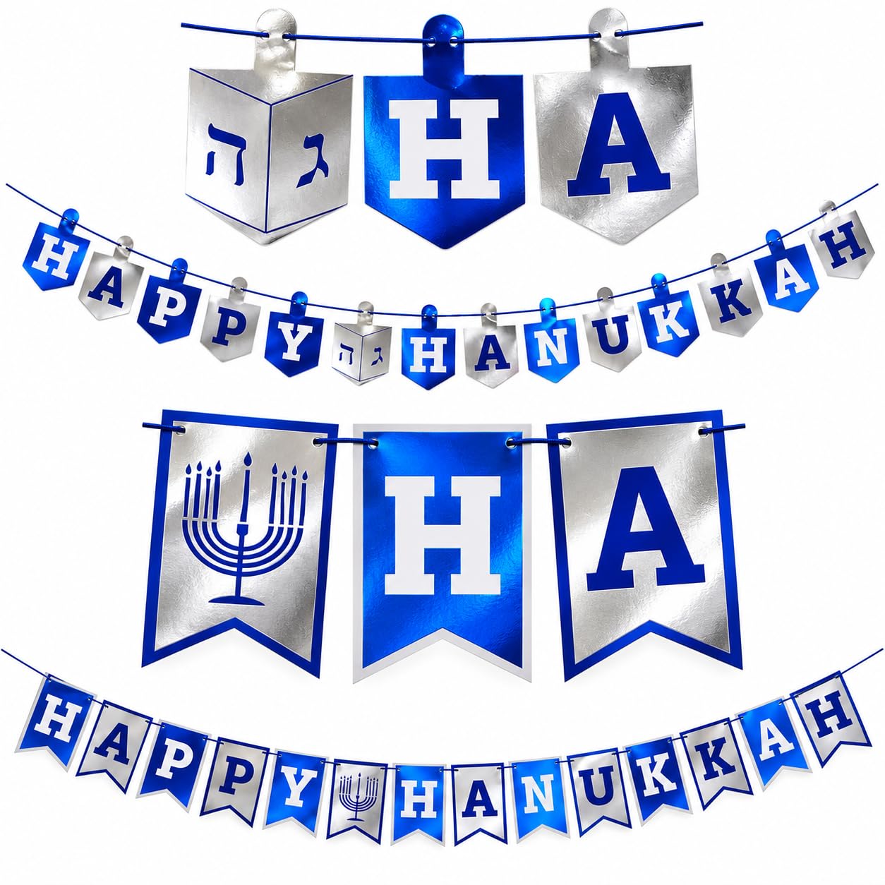 The Dreidel Company 2-Pack Happy Hanukkah Banner Two Hanukkah Designs Chanukah Decorations,