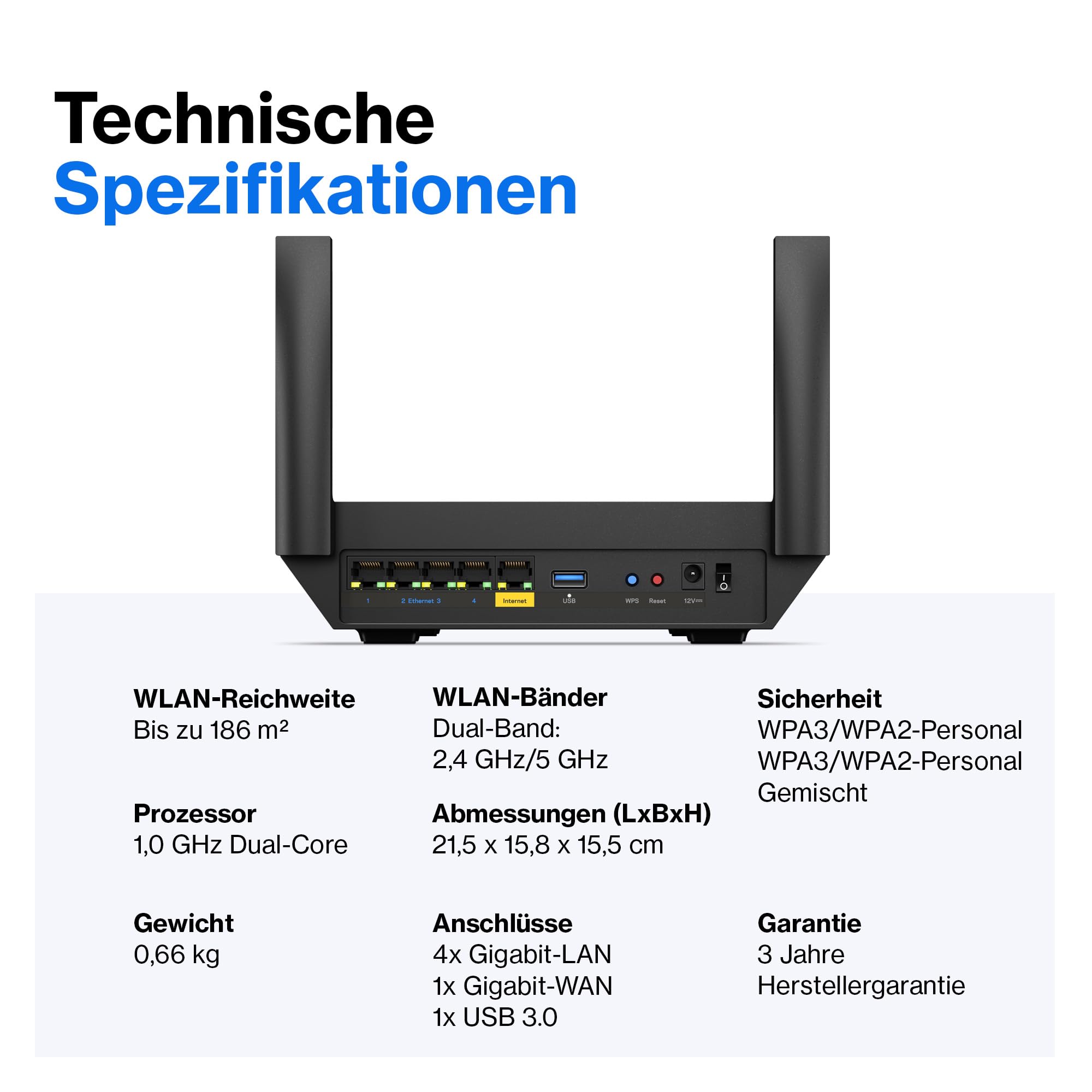 Linksys Hydra 6 Dual-Band WiFi 6-Mesh-Router (AX3000) – Gaming-Router mit bis zu 3, 0 Gbit-s, unterstützt mehr als 25 Geräte; 185 m2 Funkabdeckung funktioniert dem Mesh-WLAN-System, MR2000-KE