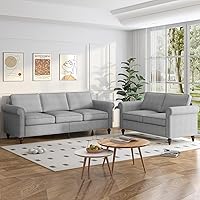 Vista 10 de CECER Juego de sofá de 3 piezas para sala de estar, juego de sofá de tela de lino con ribete de cabeza de clavo, moderno sofá modular tapizado de 6