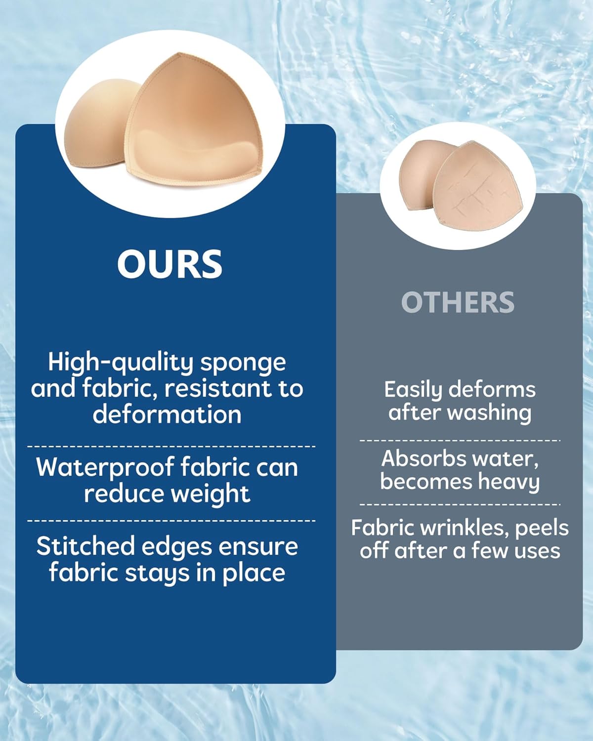 Waterproof Bathing Suit Cups Inserts - Swimsuit Pads Insert Push up for Women, 4 Pairs Sewn-Edge Bikini Padding Insert - Image 8