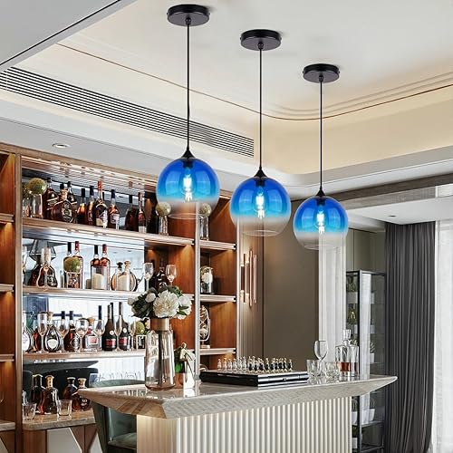 Miniatura 9 de Lámpara colgante pequeña de 1 luz con esfera de cristal, lámpara de techo negra moderna para sala de estar, comedor y cocina (naranja degradado)