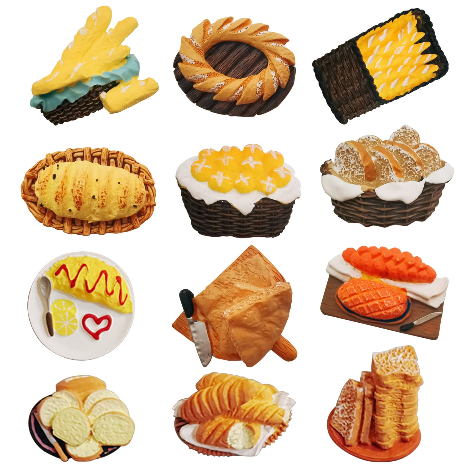 12 Pcs Leuke Voedsel Magneten Brood Stokbrood Voedsel Vormige Koelkast Magneten 3D Hars Magneet Koelkast Stickers Home Decor Keuken Decoratie DIY Accessoires(Veelkleurig
