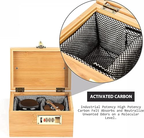 Miniatura 23 de OZCHIN Caja grande de bambú con cerradura de combinación, caja decorativa para el hogar, gran opción de regalo, caja de almacenamiento con tarro