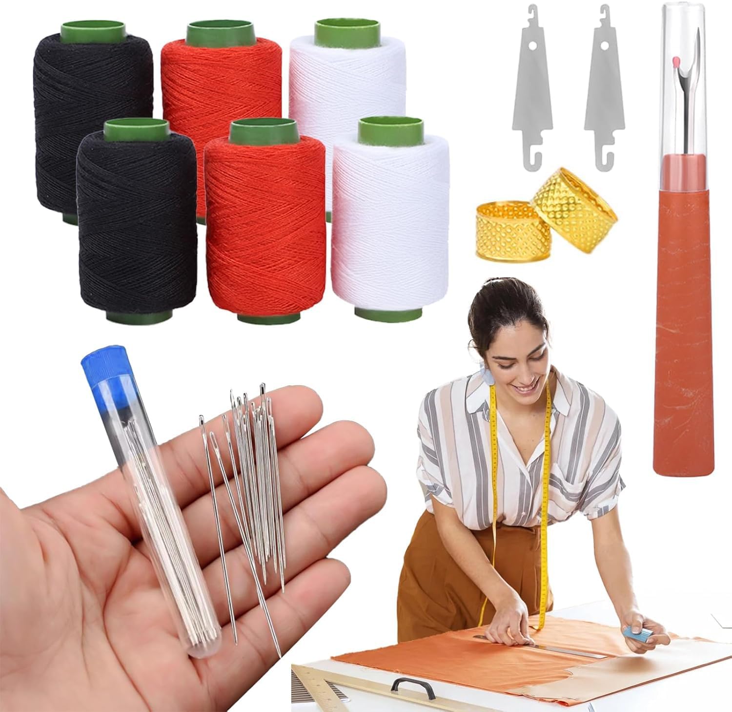 37Pcs Stainless Steel Sewing Needles for Big Eye Steel Sewing Needles Kit with Sewing Kit for Adults - Steel Needles for Hand Sewing Kit with Thread Kit, Threader and Needle Repair Kit