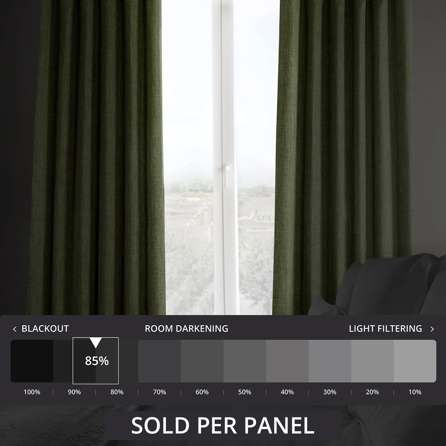 HPD Half Price Drapes Faux Linen Room Darkening Curtains for Bedroom 50 X 108, BOCH-LN22302-108 (1 Panel), Khaki Green - Image 2