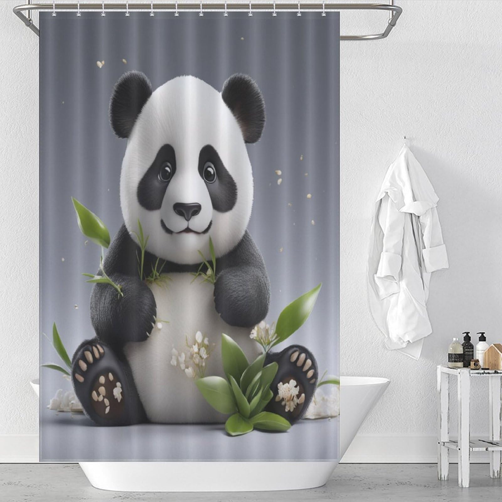 Rideau de douche panda lavable en polyester imperméable pour salle de bains