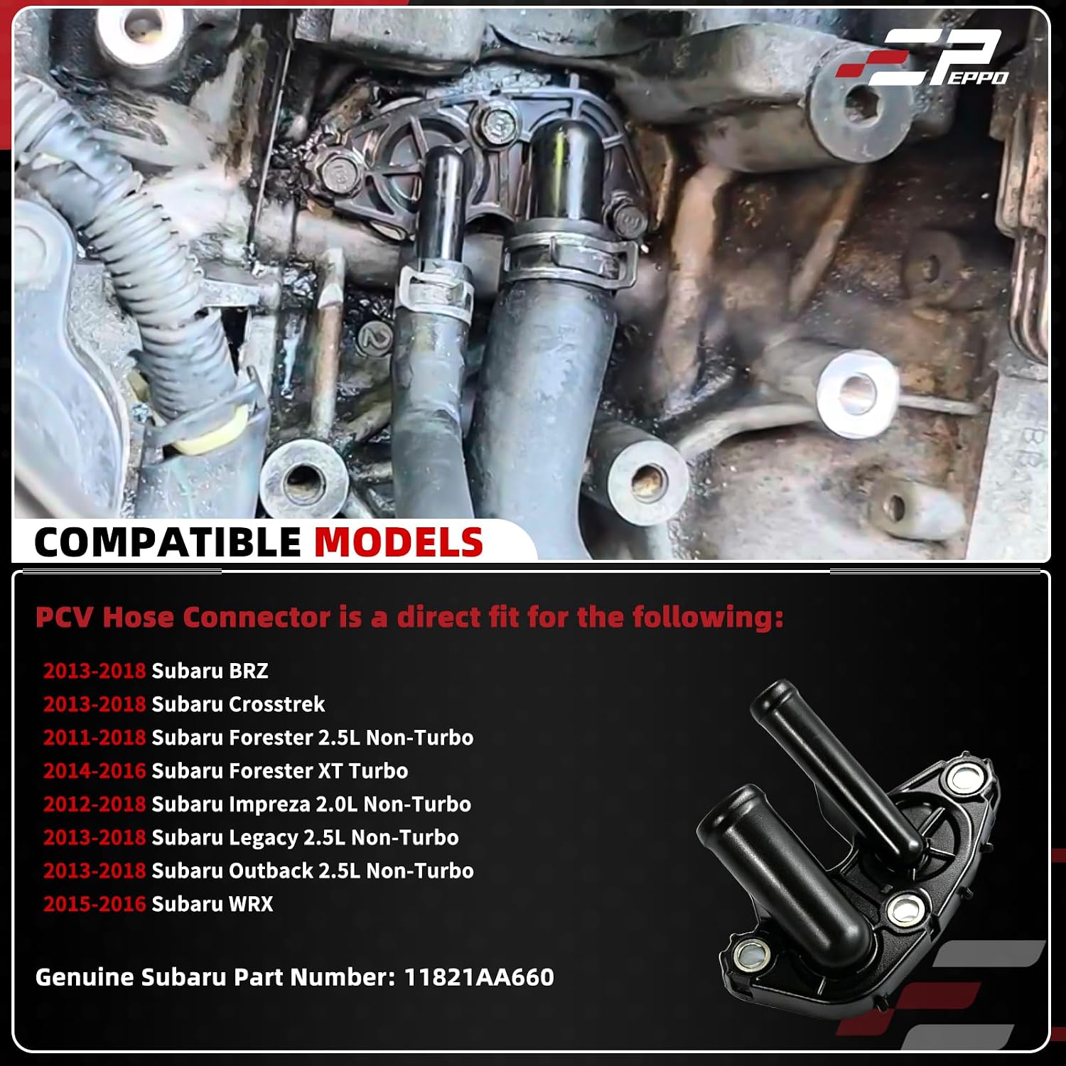 11821AA660 PCV Valve Hose Connector for Subaru BRZ 2013-2024/Impreza 2012-2024/ Forester 2011-2015/Crosstrek 2013-2024/Outback 2013-2019/Legacy 2013-2019/WRX 2015-2016/XV Crosstrek 2013-2015 (Black)