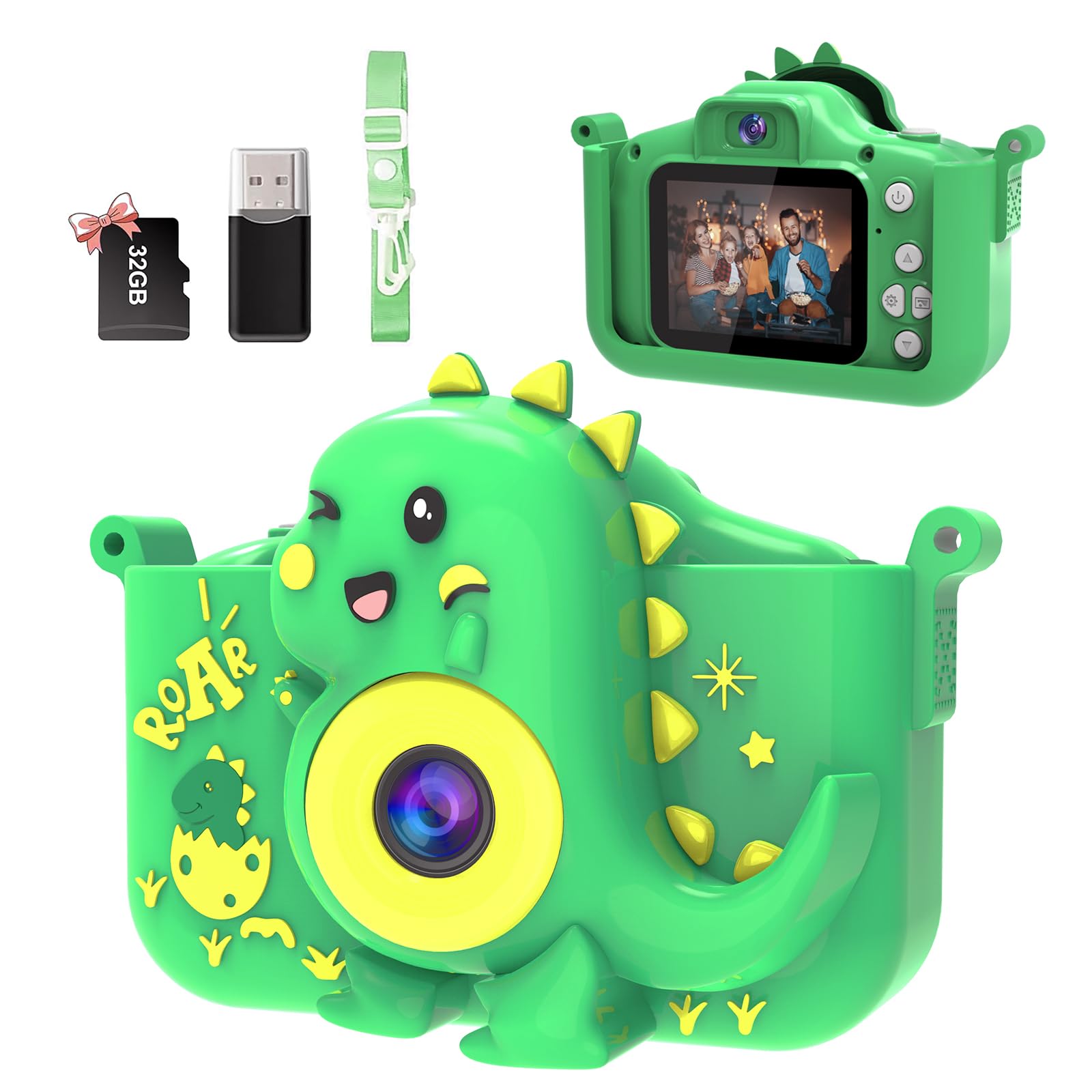 Cámara infantil, cámara para niños de 1080P con pantalla HD, cámara fotográfica para niños con tarjeta TF de 32 GB, lector de tarjetas USB, cámara digital para niños de 3 a 12 años, juguete de Navidad