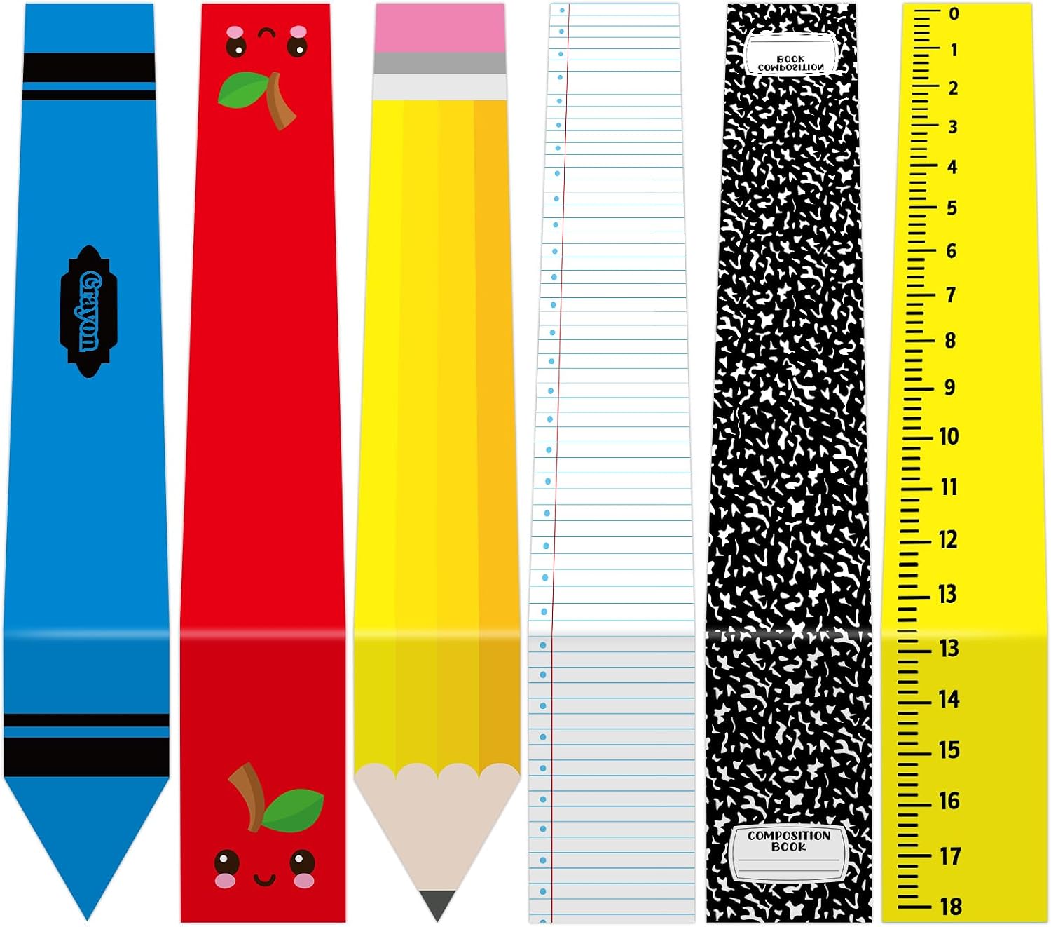 6Pcs Back to School Table Runner Decor Pencil Crayon Composition Notebook Table Runners First Day of School Ruler Apple Tablecloth for Welcome Back Party Classroom Dining Home Tables Decor 71 x 13 In