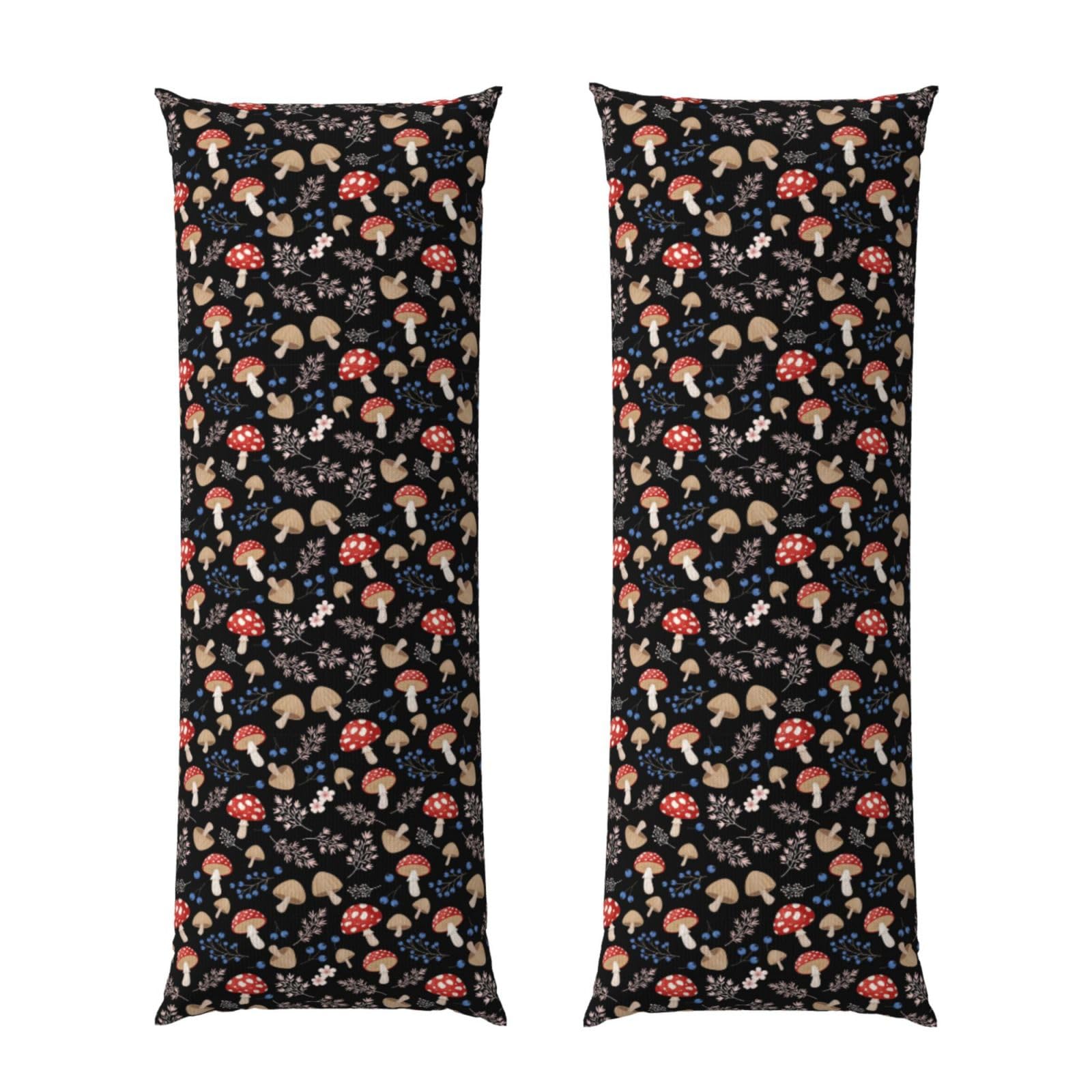 Body Pillow Cover 20x60 Autumn Fall Leaves Cool Mushrooms, Plush Flannel Long Pillowcase with Zipper, Soft Cozy Cushion Protector, Wrinkle Free for Bed Sofa Home