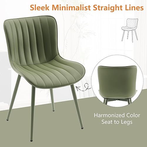 Miniatura 9 de YOUNUOKE Mid-Century - Juego de 2 sillas de comedor modernas tapizadas de piel sintética verde con patas de metal verde, silla decorativa sin brazos