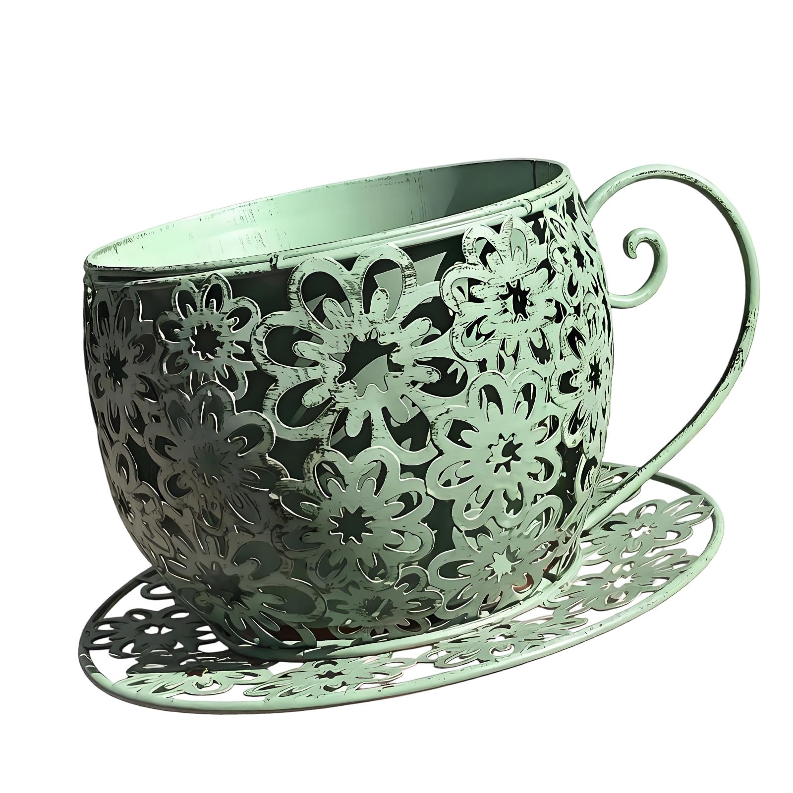 Msioytog Green Rustproof Iron Plant Pots Teacup Flower Basin Design For Windowsill Kitchen Work Yard Decoration Old Iron Flower Container