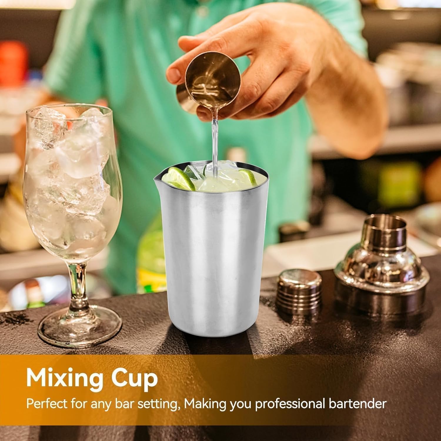Cocktail Mixing Glass, 500 ml in acciaio inossidabile argentato Cocktail Shaker Mixer Drink Mixing Glass Barman Strumenti fai da te